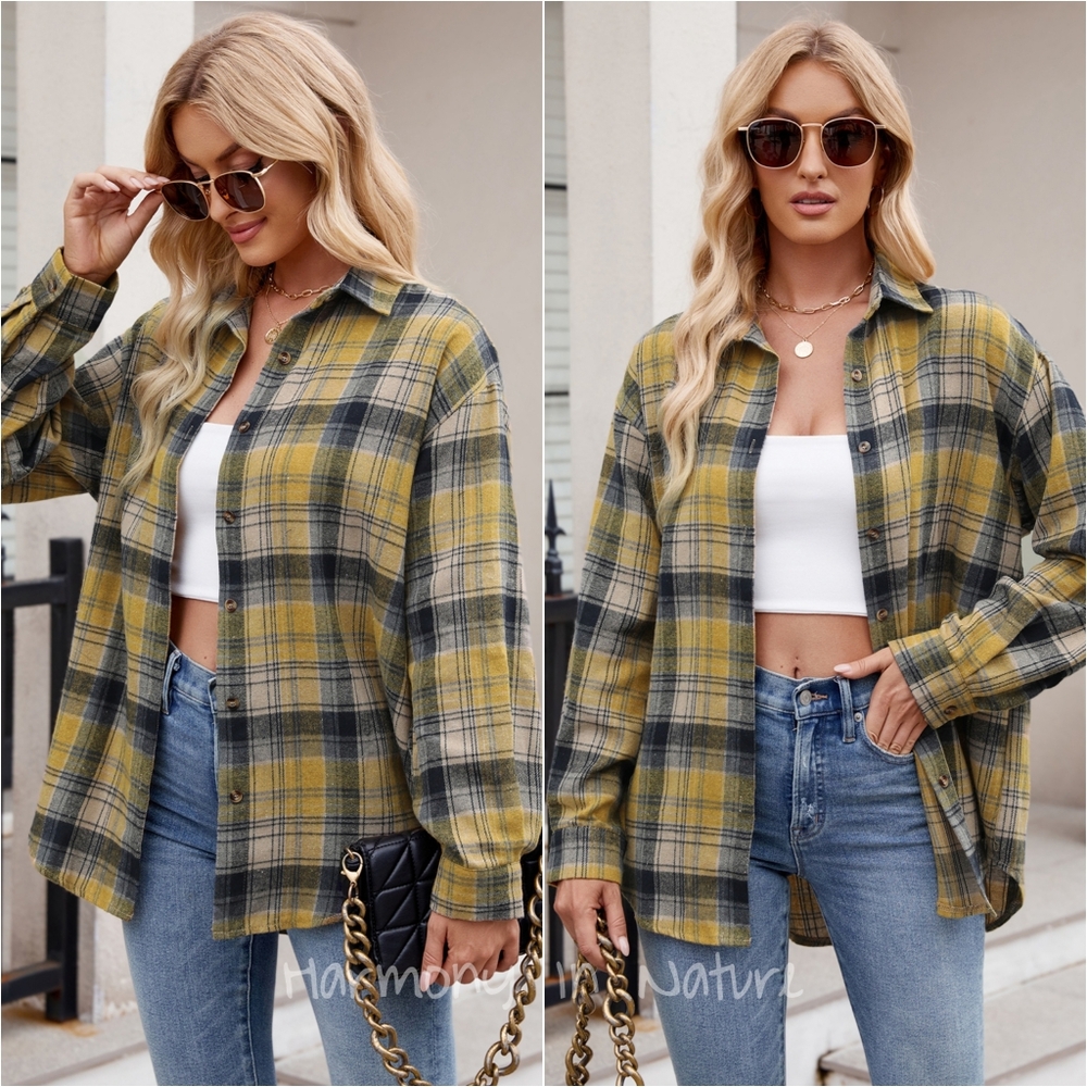 Clara Rustic Plaid Essential Top - Mustard